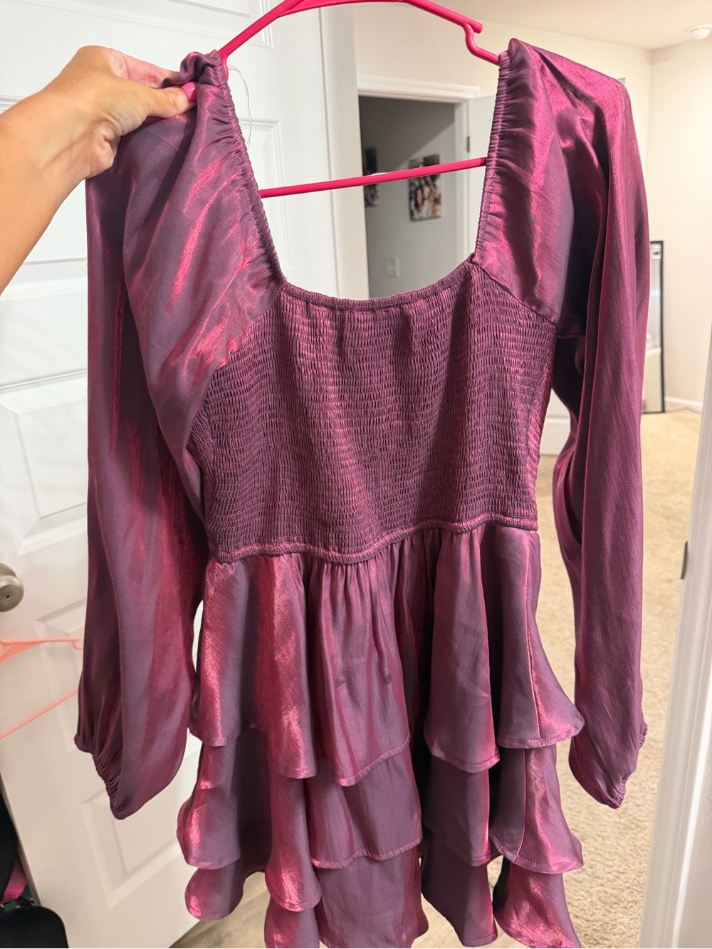 Women’s Plum Long-Sleeve Ruffle Peplum Top